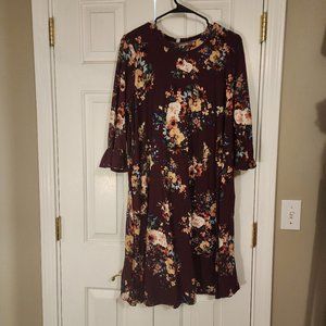 Burgundy Floral Dress, XL
